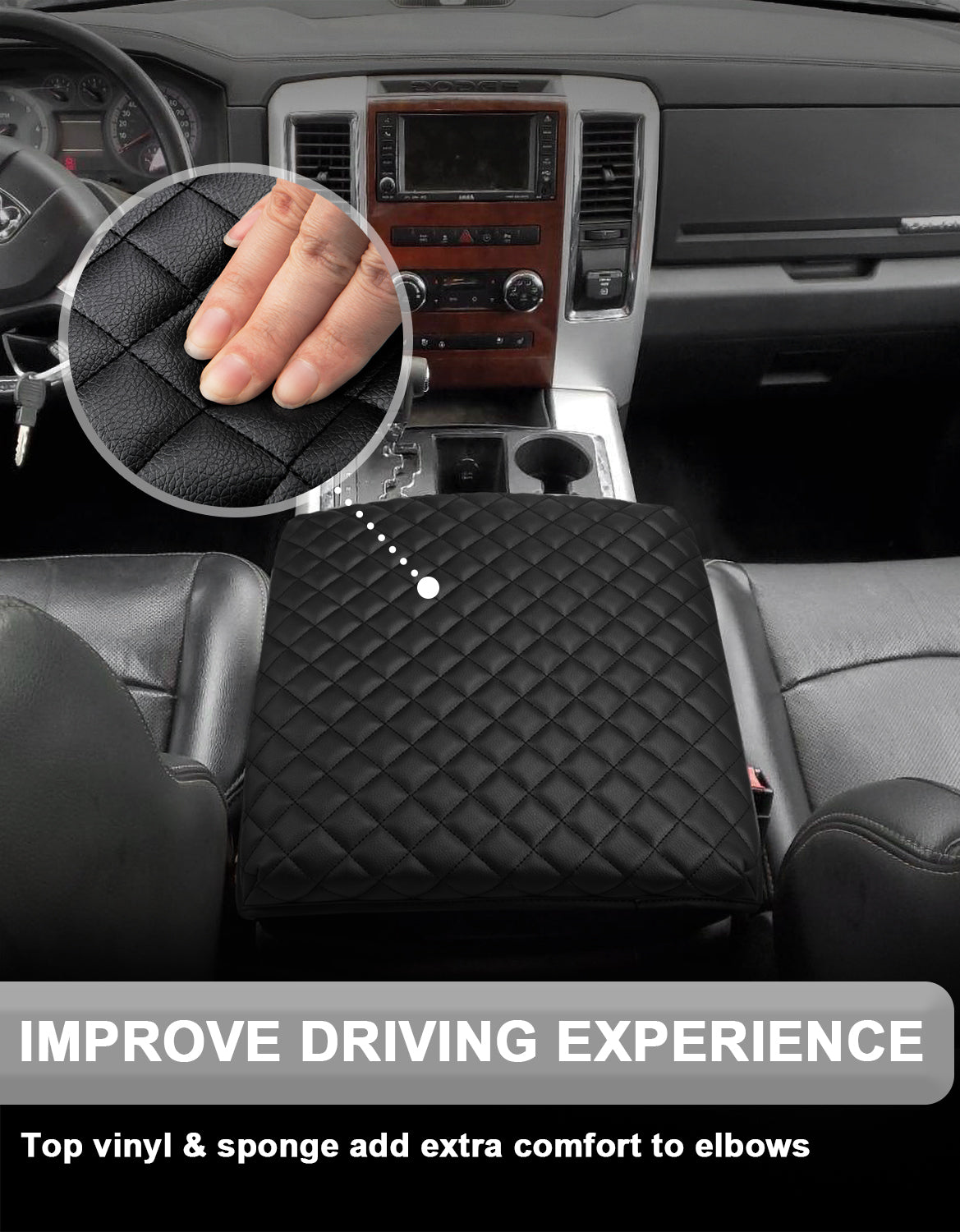 KBH Center Console Armrest Cover Pad Cushion Protector for Bucket Seat 2009-2018 Dodge RAM 1500 2500 3500