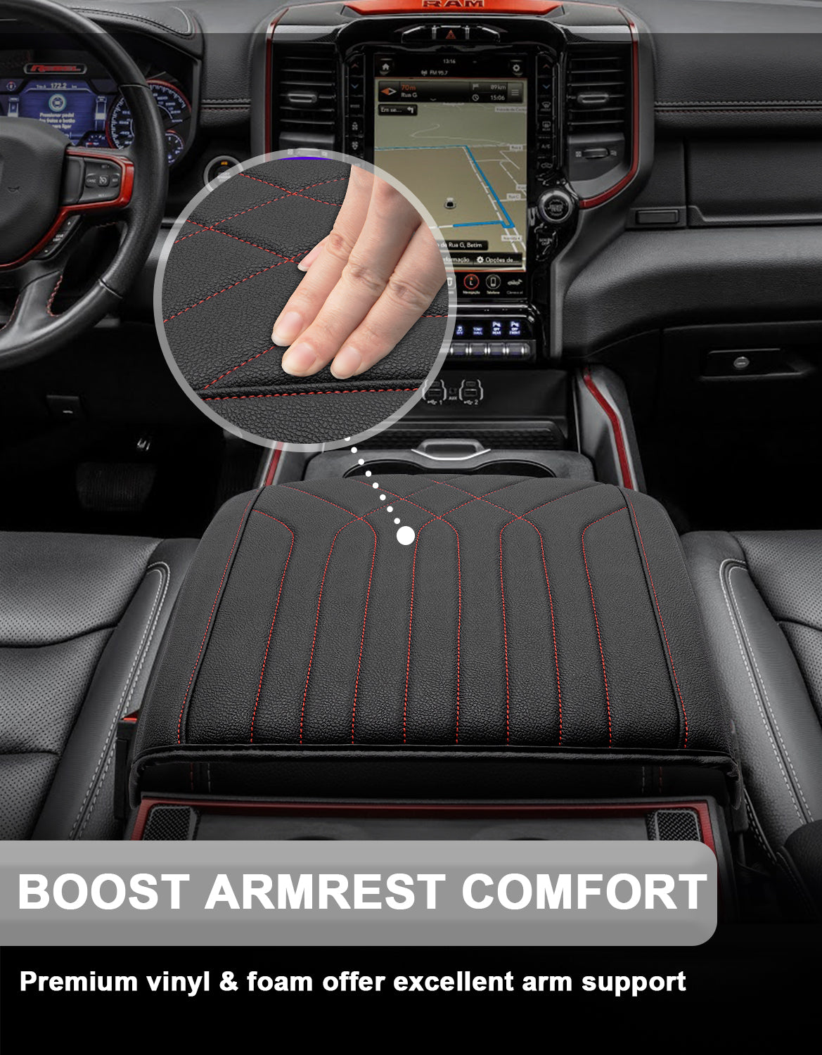 KBH Center Console Armrest Cover for Bucket Seat 2019-2025 Dodge Ram 1500 2500 3500