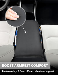 KBH Center Console Armrest Cover for 2017-2023 Tesla Model 3,2020-2025 Tesla Model Y,Middle Console Lid Protector with Side Pockets