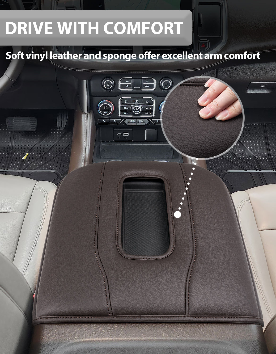 Thick Version Center Console Cushion Cover for Bucket Seat 2019-2026 GMC Sierra 1500 2500 3500,2019-2026 Chevy Silverado 1500 2500 3500, 2021-2026 Tahoe/Suburban/Yukon