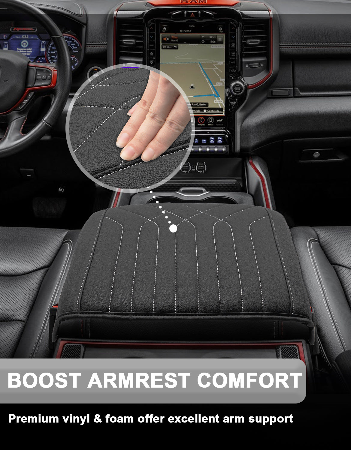 KBH Center Console Armrest Cover for Bucket Seat 2019-2025 Dodge Ram 1500 2500 3500