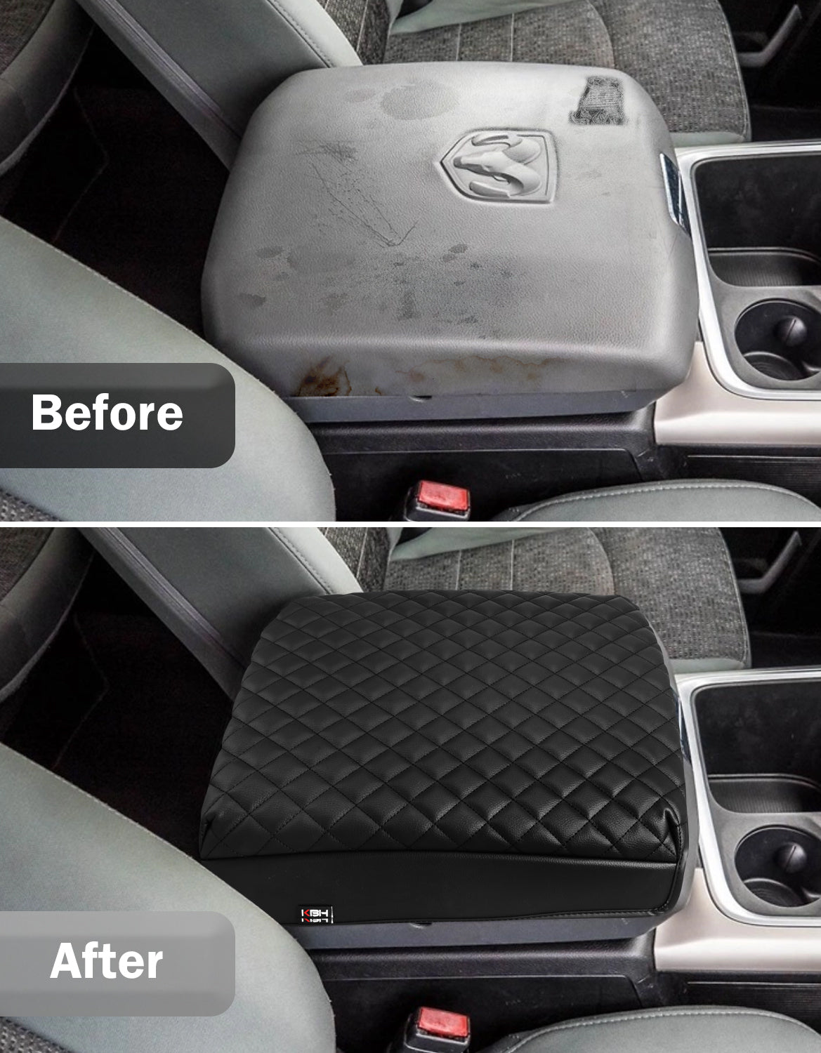 KBH Center Console Armrest Cover Pad Cushion Protector for Bucket Seat 2009-2018 Dodge RAM 1500 2500 3500
