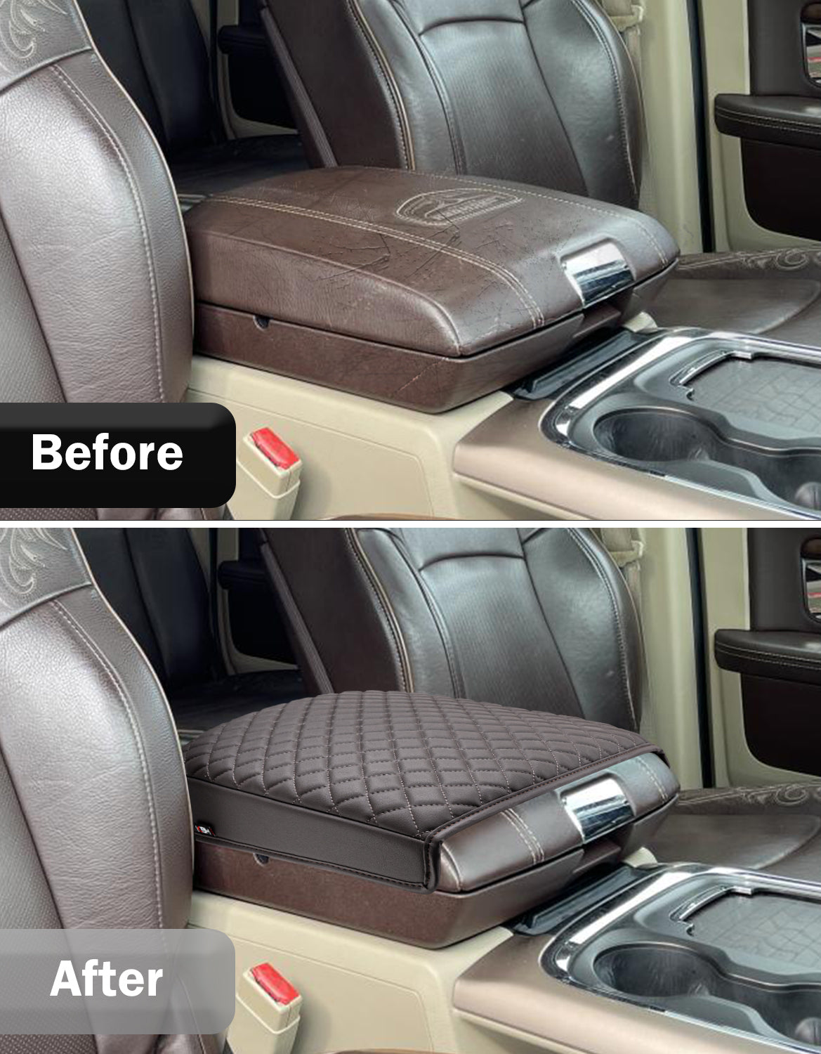 KBH Center Console Armrest Cover Pad Cushion Protector for Bucket Seat 2009-2018 Dodge RAM 1500 2500 3500