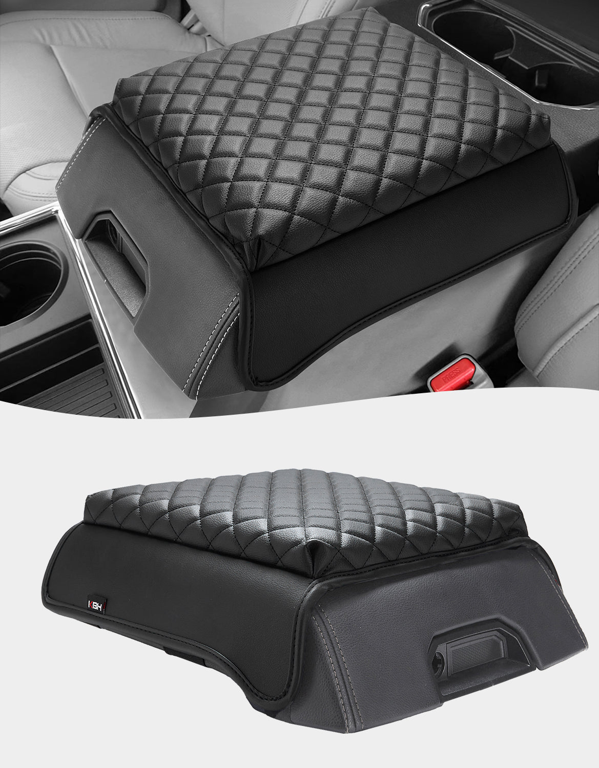 KBH Center Console Armrest Cover Pad for Bucket Seat 2015-2020 Ford F150, 2017-2022 F250 F350 F450, 2018-2023 Ford Expedition