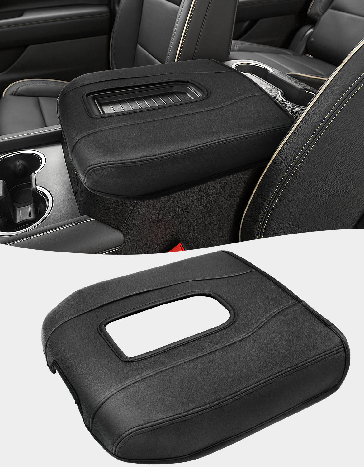 KBH Center Console Cushion Cover - For 2019-2025 GMC Sierra/Chevy Silverado, 2021-2025 Tahoe/Suburban/Yukon, Black, Anti-Scratch Armrest Protector - View #5
