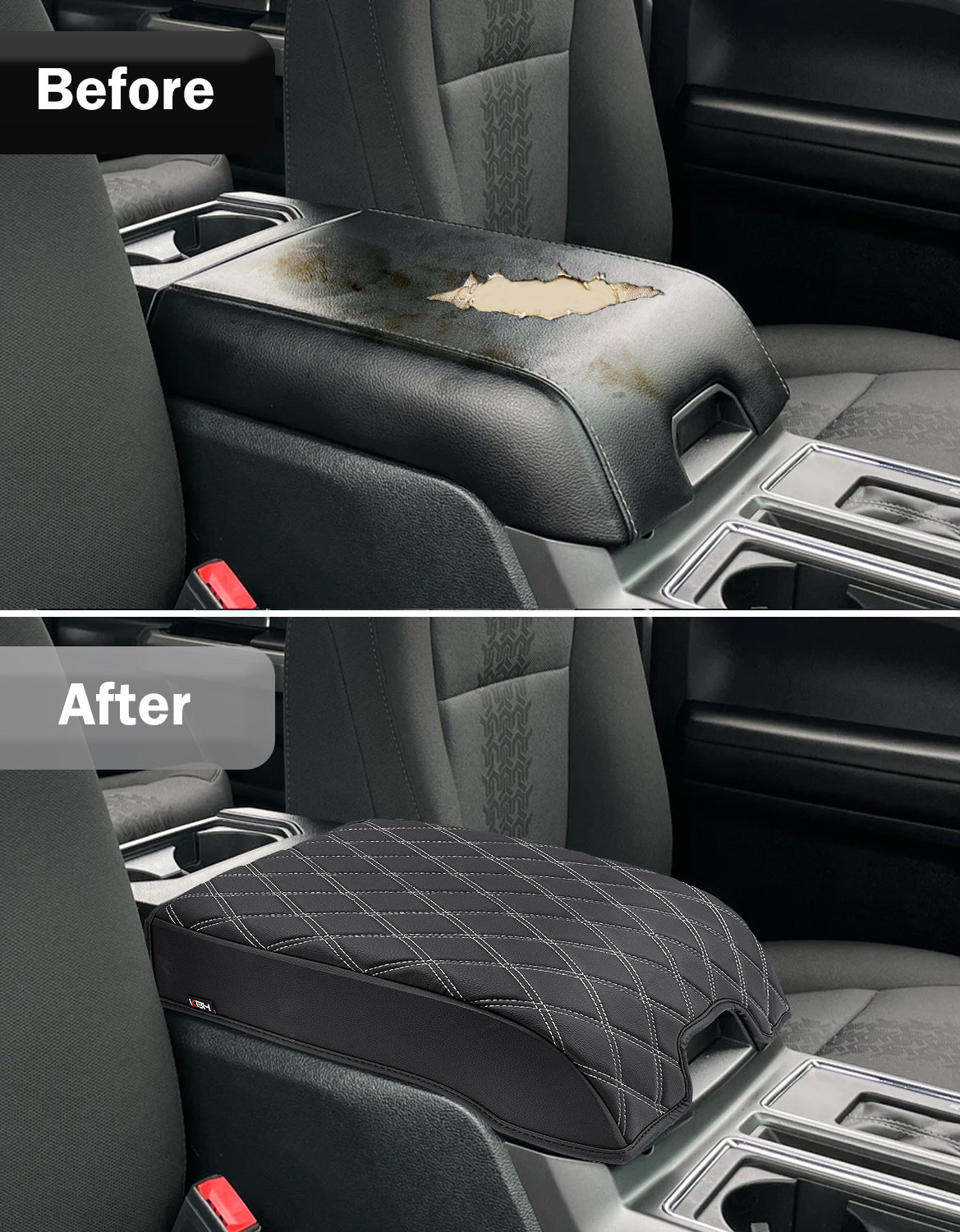 KBH Center Console Armrest Cover Pad for Bucket Seat 2015-2020 Ford F150, 2017-2022 F250 F350 F450 F550 Super Duty, 2018-2024 Ford Expedition