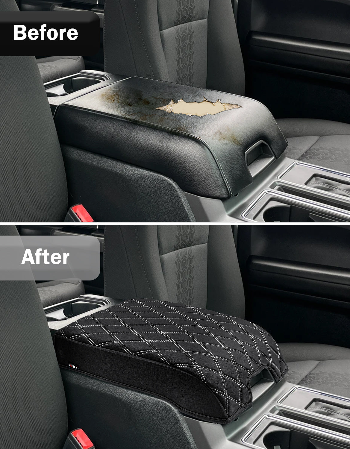 KBH Center Console Armrest Cover Pad for Bucket Seat 2015-2020 Ford F150, 2017-2022 F250 F350 F450 F550 Super Duty, 2018-2024 Ford Expedition