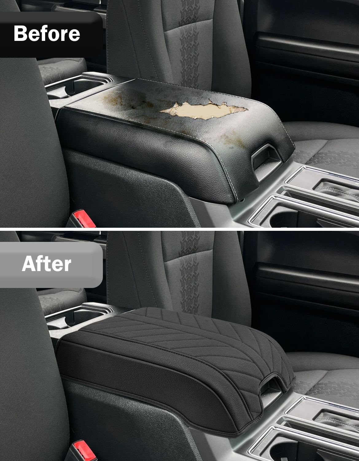 KBH Center Console Armrest Cover Pad for Bucket Seat 2015-2020 Ford F150, 2017-2022 F250 F350 F450 F550 Super Duty, 2018-2024 Ford Expedition