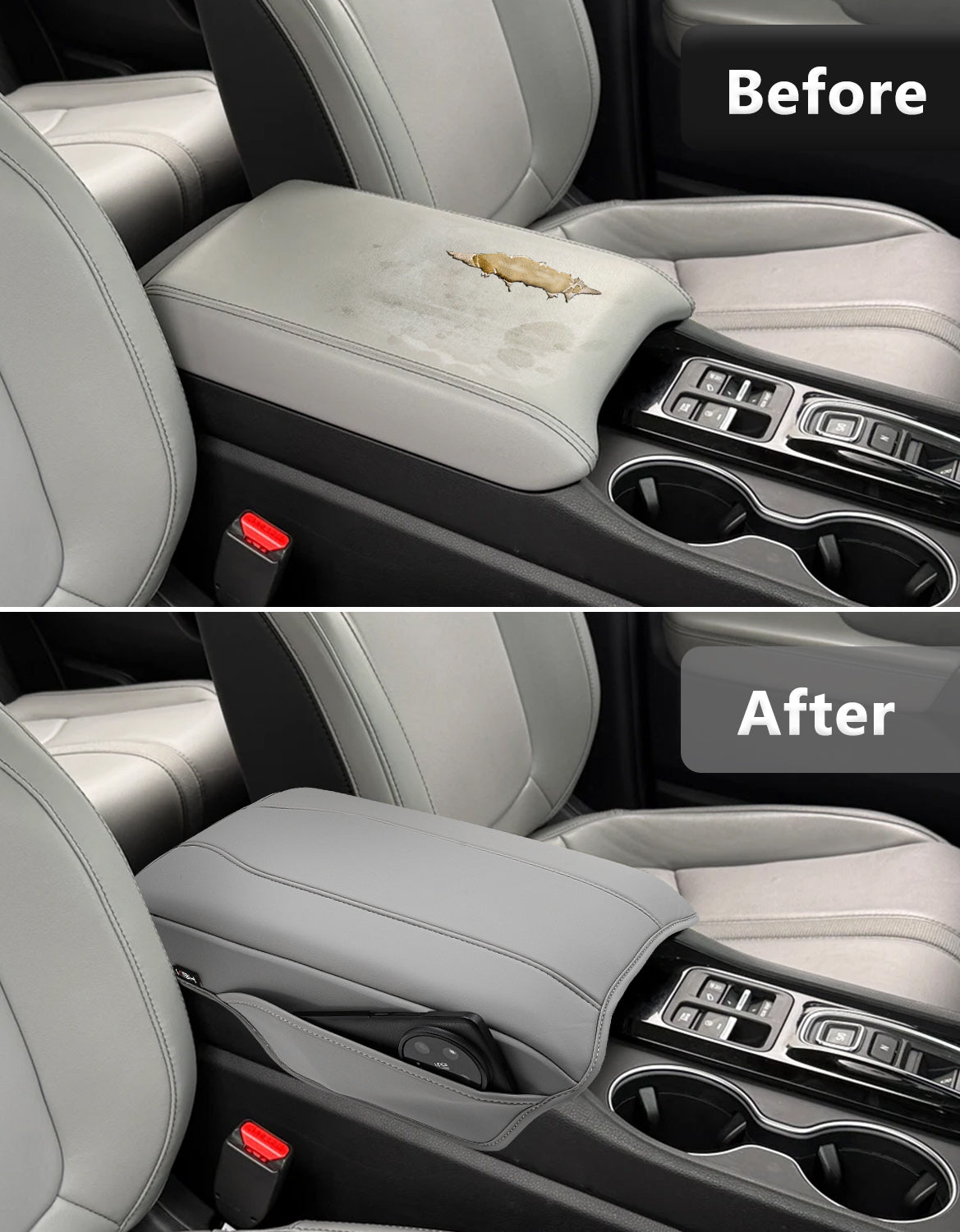 KBH Center Console Armrest Cover for Honda Pilot 2023-2026, Ridgeline 2024-2025, Passport 2024-2026，Middle Console Lid Protector with Side Pockets