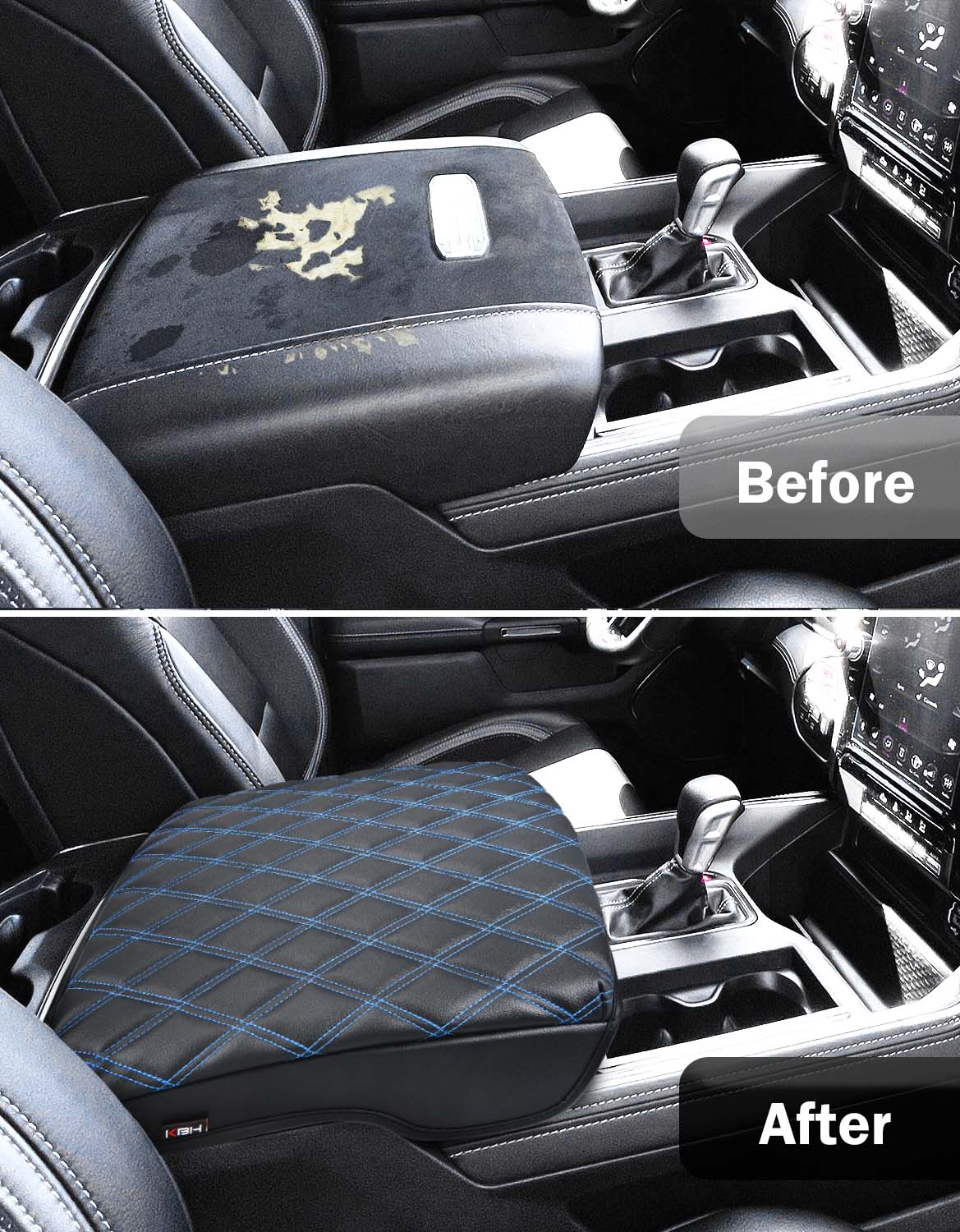 KBH Center Console Armrest Cover Pad Cushion Protector for Bucket Seat 2019-2025 Dodge Ram 1500 2500 3500