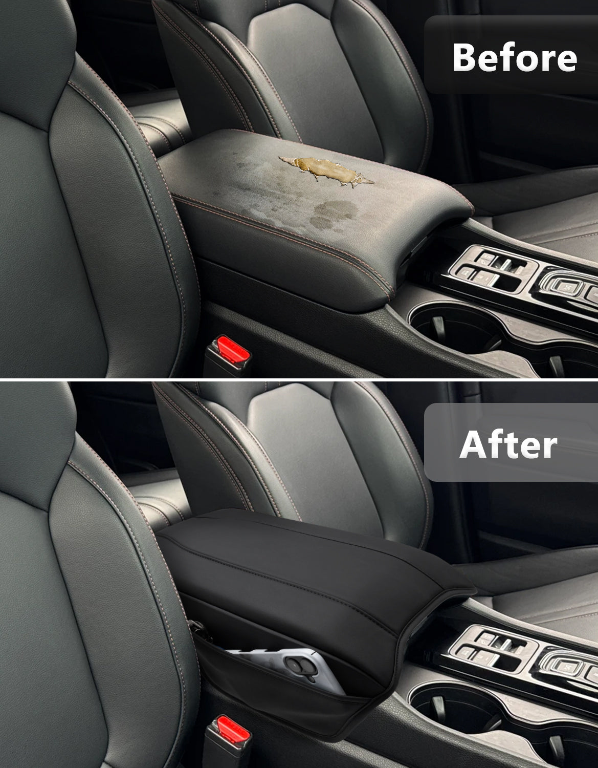 KBH Center Console Armrest Cover for Honda Pilot 2023-2026, Ridgeline 2024-2025, Passport 2024-2026，Middle Console Lid Protector with Side Pockets