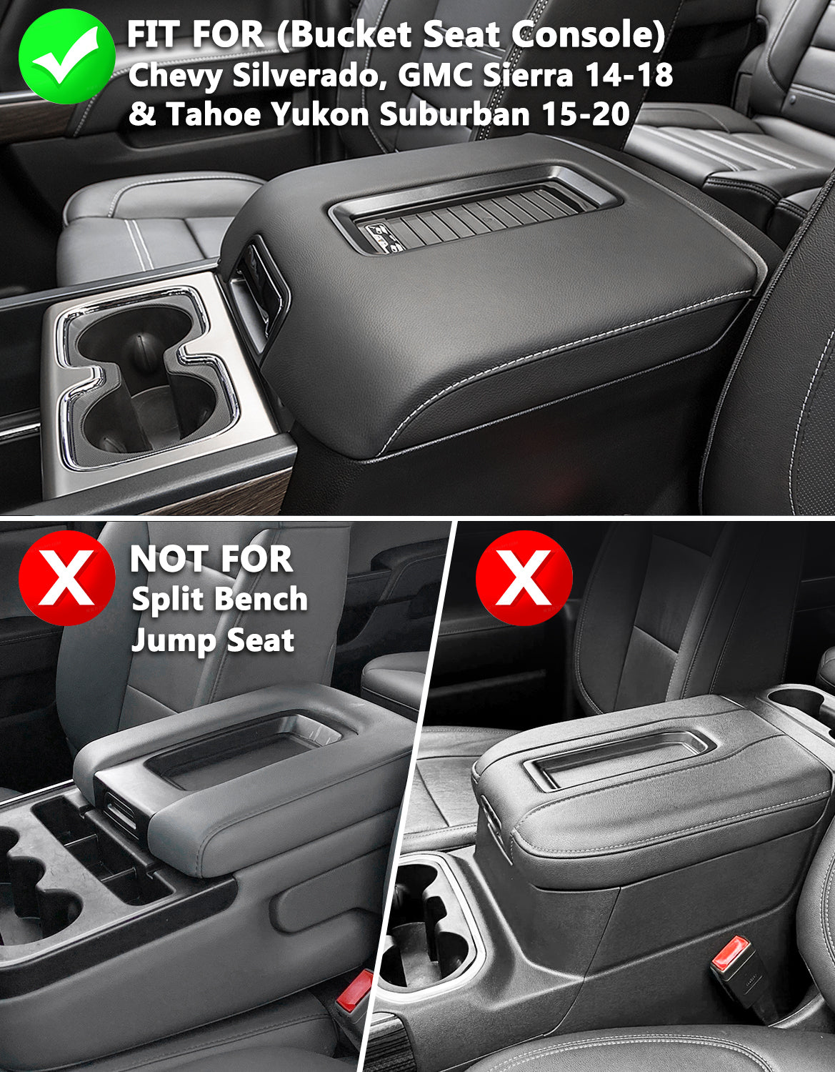 KBH Center Console Armrest Cover Pad for Bucket Seat 2014-2018 Chevy Silverado 1500 2500 3500 & GMC Sierra 1500 2500 3500,2015-2020 Tahoe/Yukon/Suburban