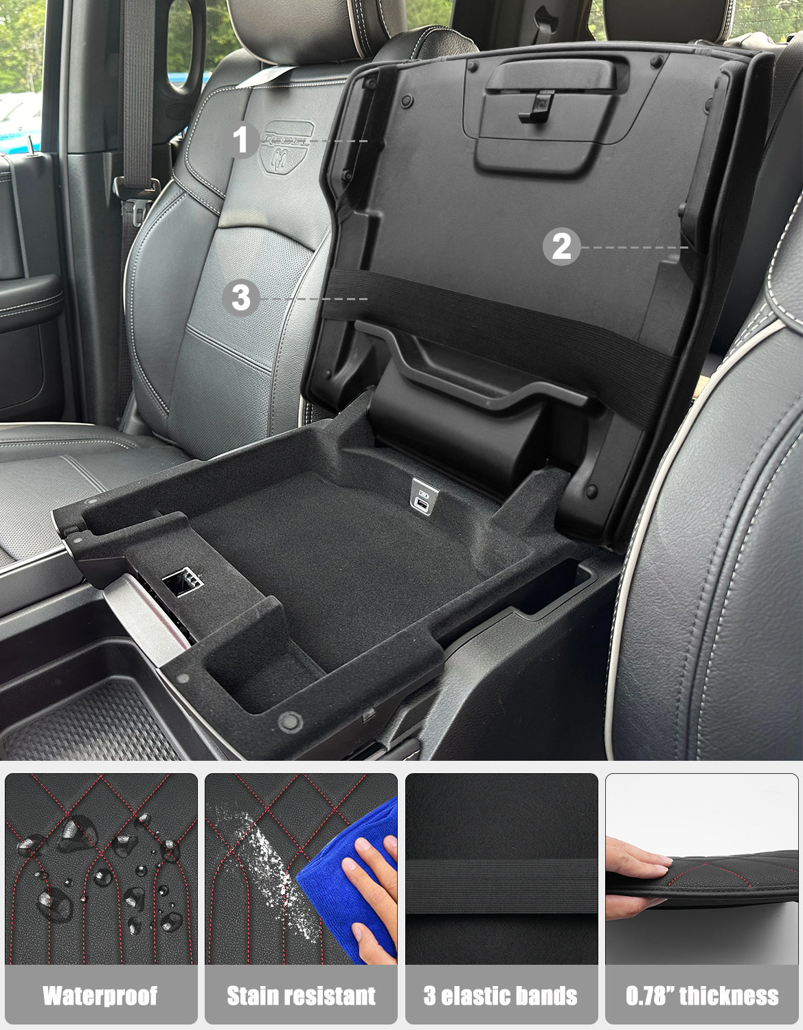 KBH Center Console Armrest Cover for Bucket Seat 2019-2025 Dodge Ram 1500 2500 3500