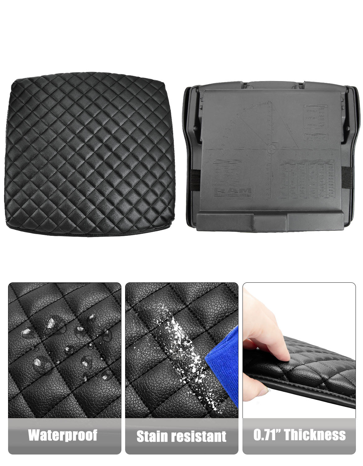 KBH Center Console Armrest Cover Pad Cushion Protector for 2019-2025 Dodge Ram 1500/2500/3500