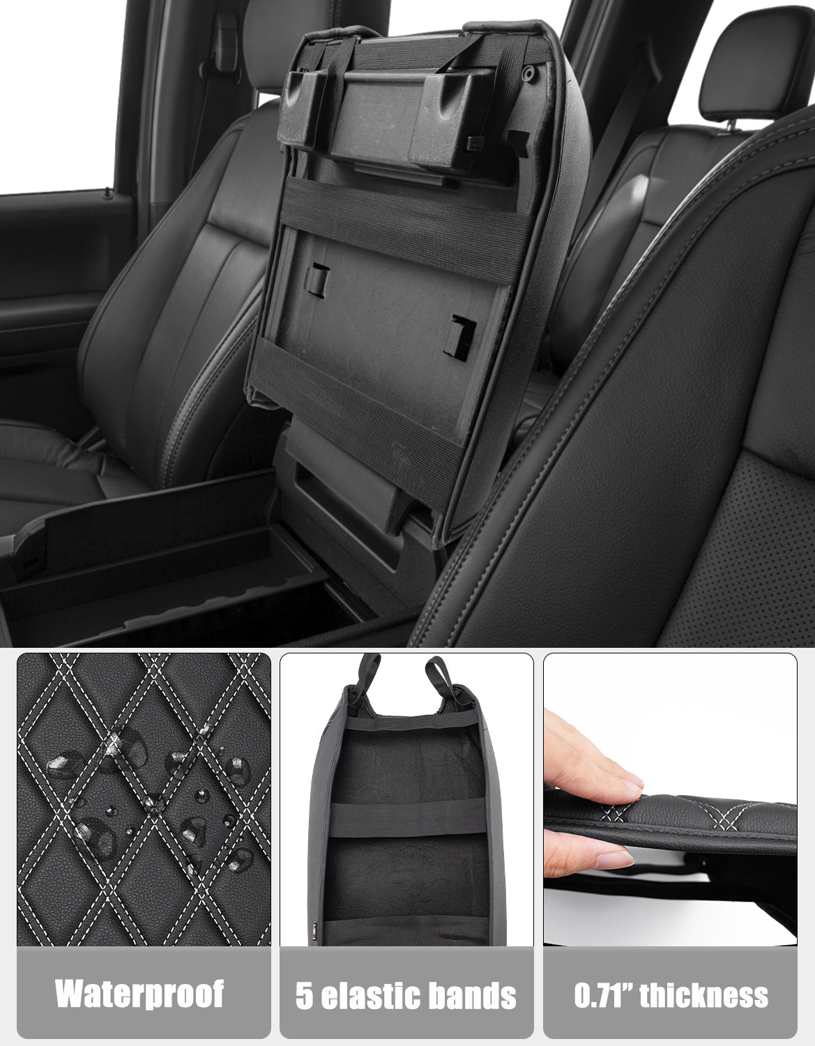 KBH Center Console Armrest Cover Pad for Bucket Seat 2015-2020 Ford F150, 2017-2022 F250 F350 F450 F550 Super Duty, 2018-2024 Ford Expedition