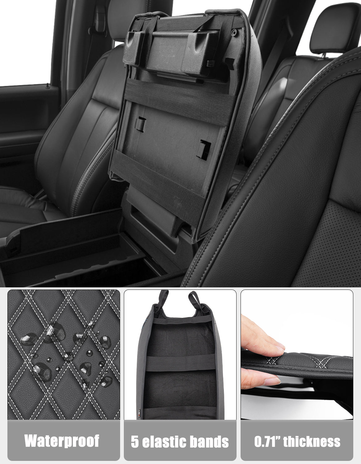 KBH Center Console Armrest Cover Pad for Bucket Seat 2015-2020 Ford F150, 2017-2022 F250 F350 F450 F550 Super Duty, 2018-2024 Ford Expedition