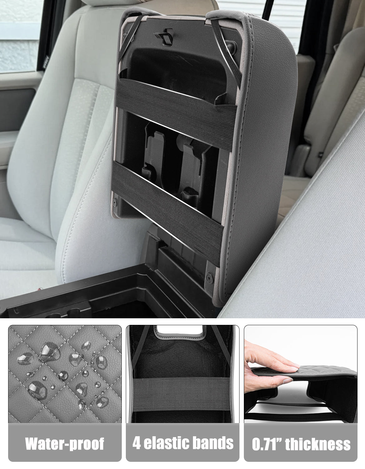 KBH Center Console Armrest Cover Pad for Bucket Seat 2004-2014 Ford F150 XL XLT STX, 2007-2017 Ford Expedition, 2006-2008 Lincoln Mark LT