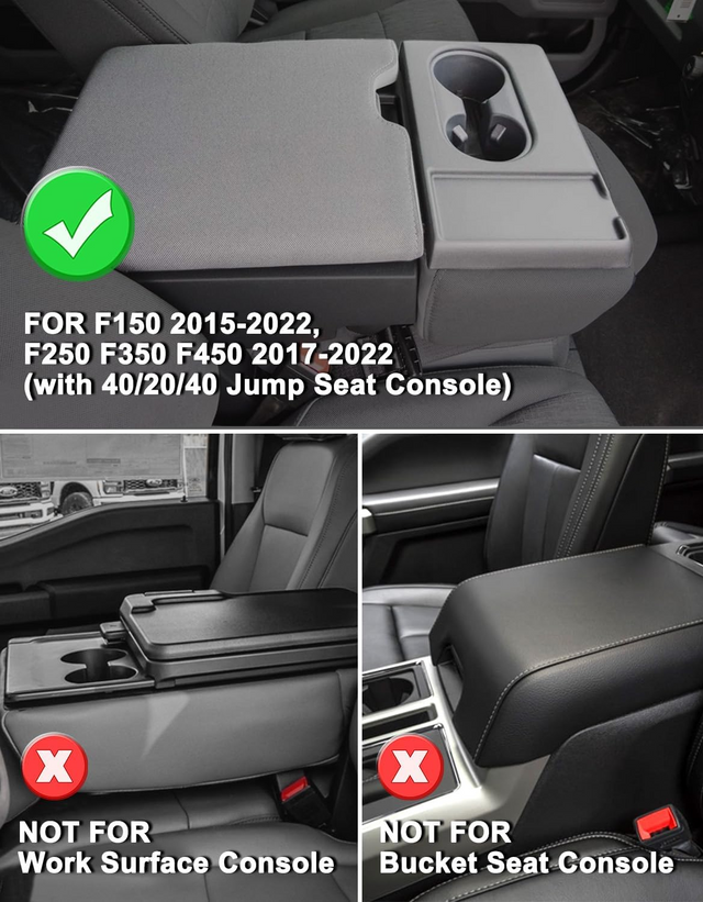 KBH Center Console Armrest Cover for Ford F150 2015-2022, F250/F350/F450 2017-2022