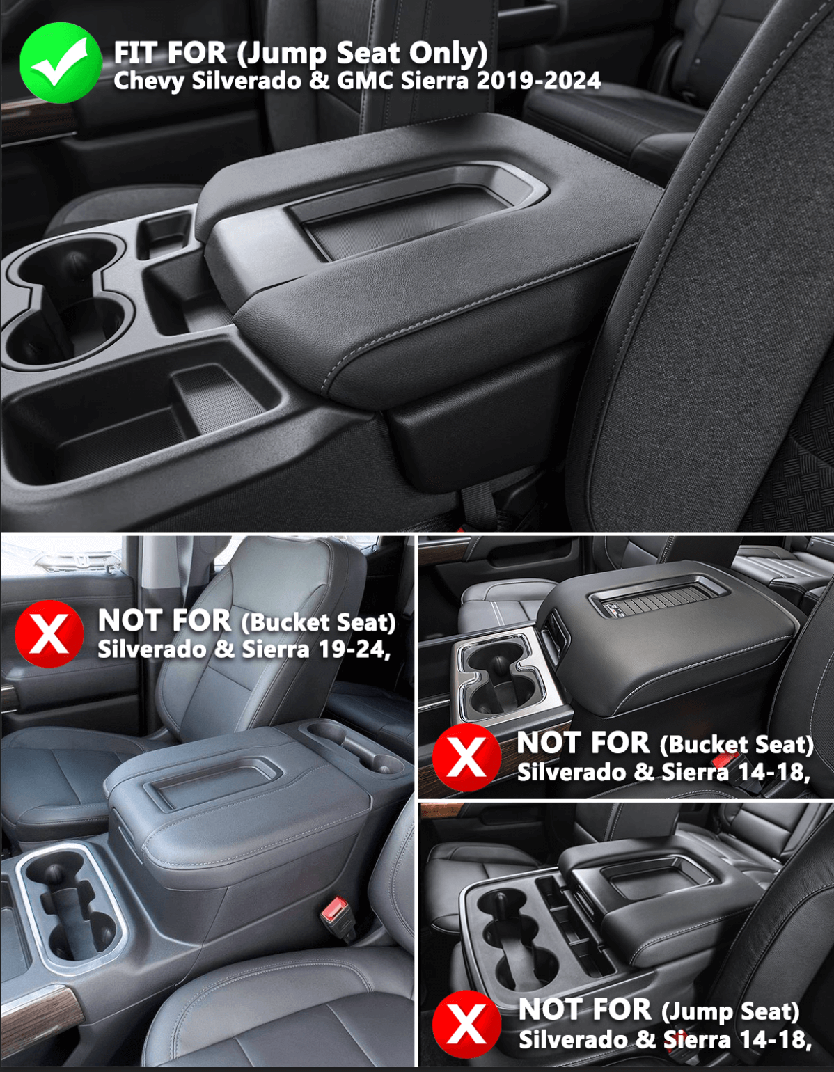 KBH Center Console Armrest Cover Pad For 2019-2025 Chevy Chevrolet Silverado & GMC Sierra 1500/2500/3500