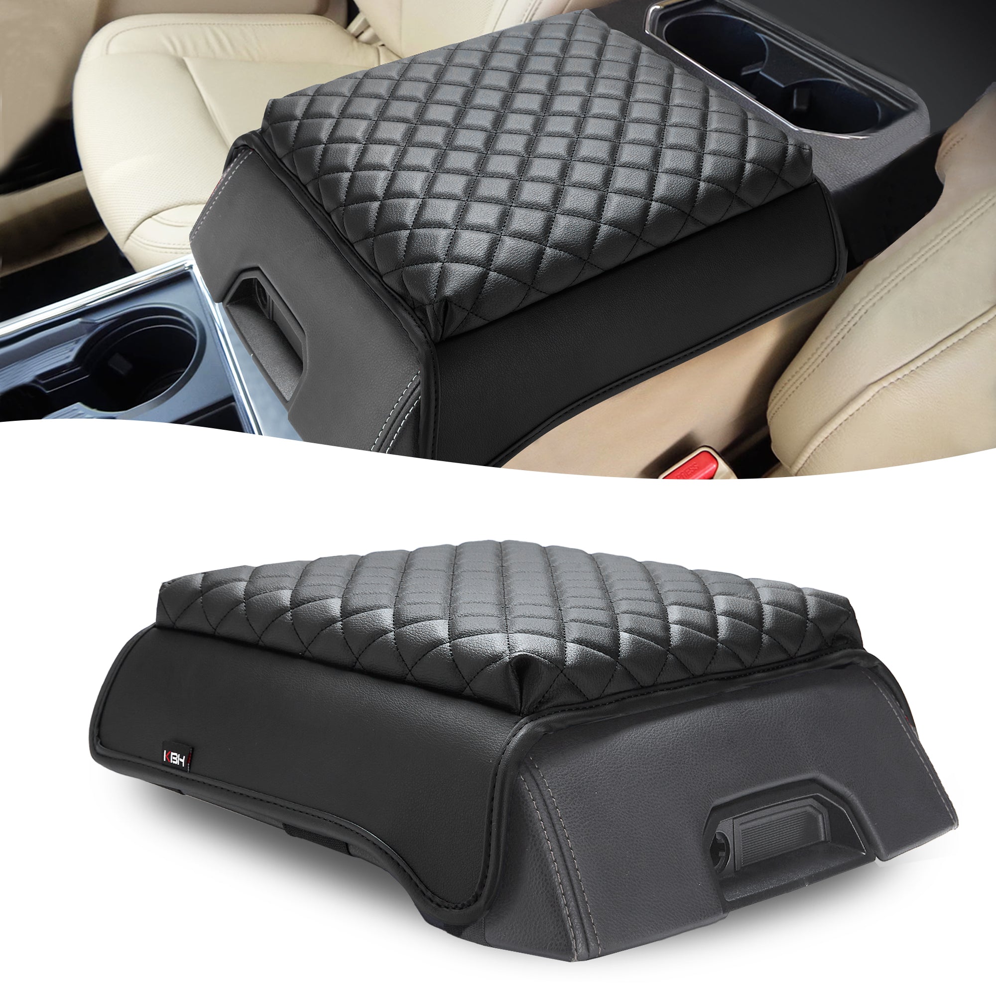 KBH Center Console Armrest Cover Cushion Pad Protector for 2015-2020 Ford  F-150 Bucket Seat Full Floor